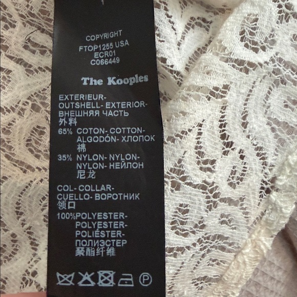 The Kooples sz M sheer lace top with collar - ivory - cotton mix - delicate edgy - Picture 8 of 8